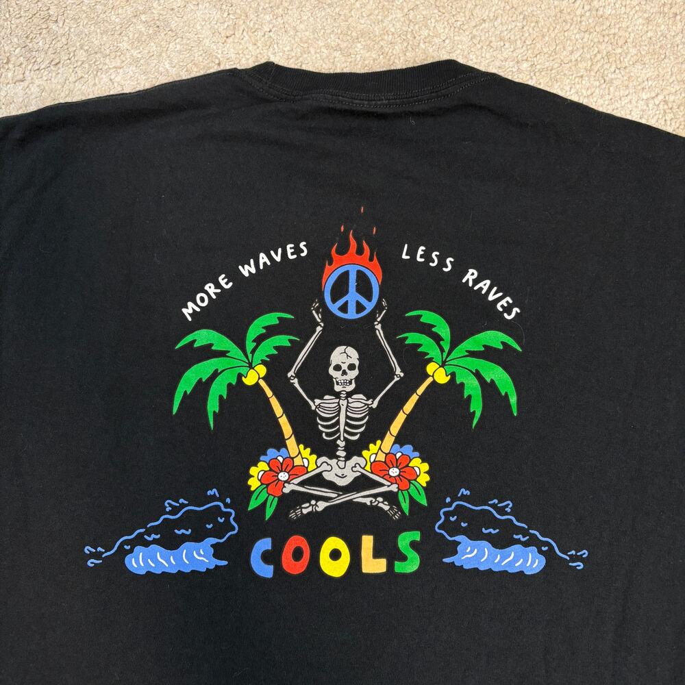 Barney Cools More Waves Less Raves Skeleton Peace Sign T-Shirt Size L